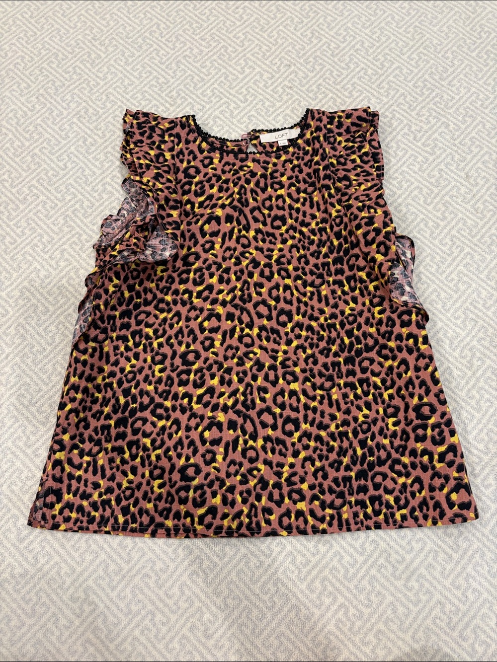 Leopard Print Ruffle Sleeve Top in Pink and Yellow
